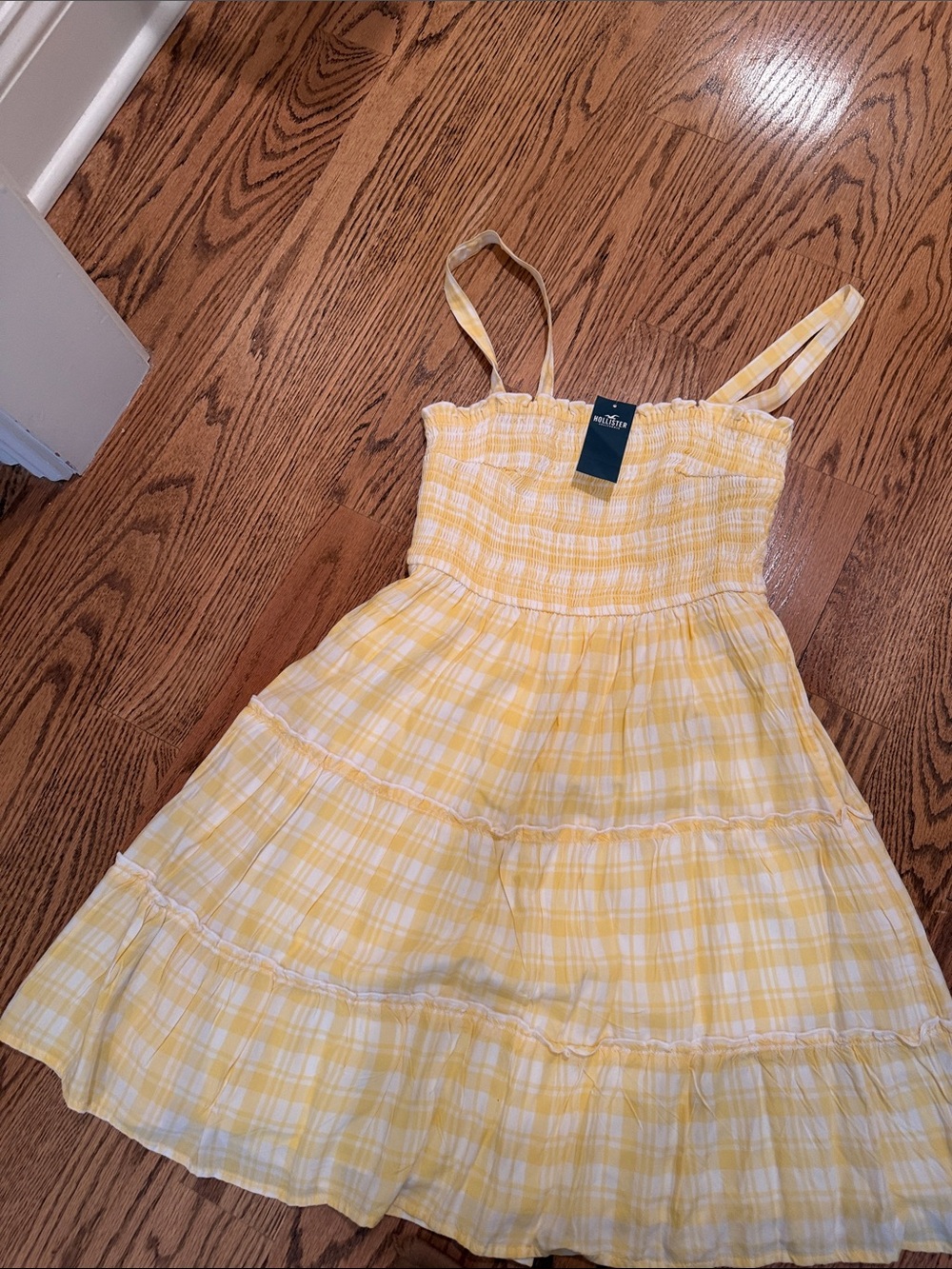 Hollister Yellow Plaid Tiered Sundress